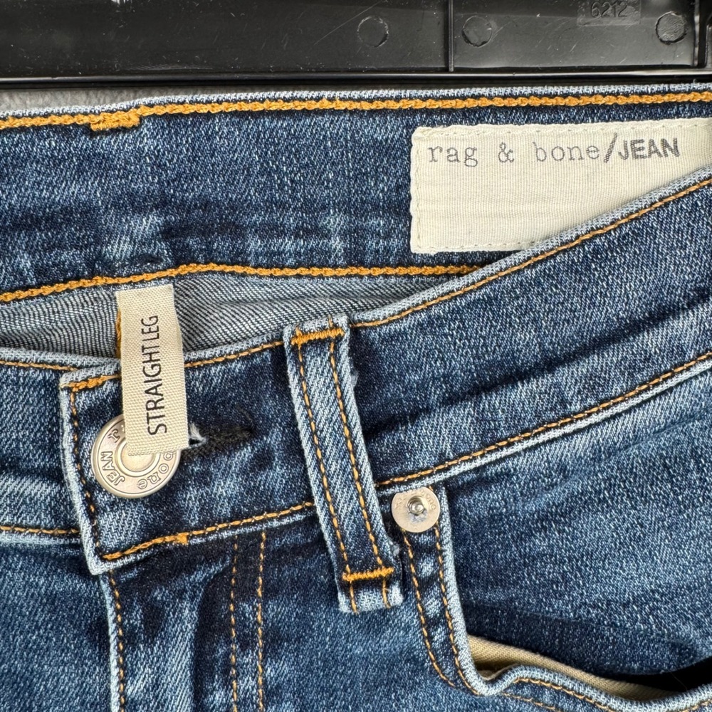 Rag & Bone Straight Leg Jeans Women's Size 23 Dark Wash Distressed Hem - Picture 3 of 9